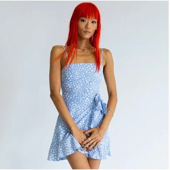 Princess Polly Caesura Dress Blue Floral Wrap Skirt Size 12 NWT- Feminine Girly - Picture 1 of 11